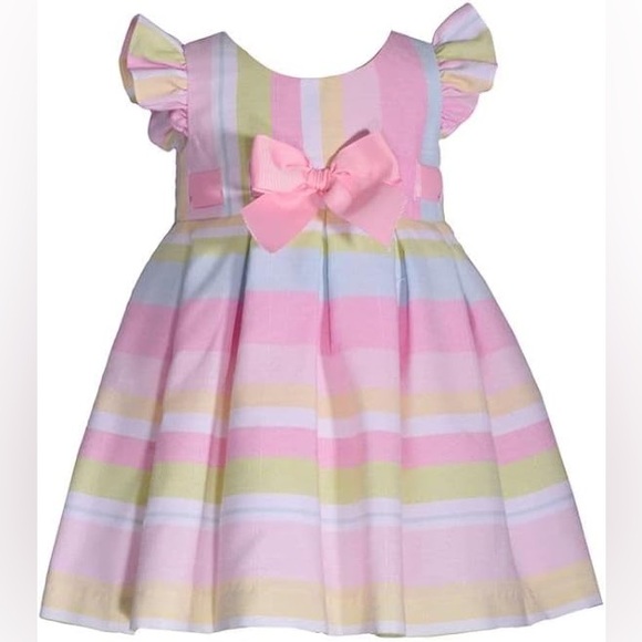 Bonnie Baby Other - 🐣NWT Bonnie Baby Pastel Colorful Striped Baby Dress with Bow. Perfect for spring